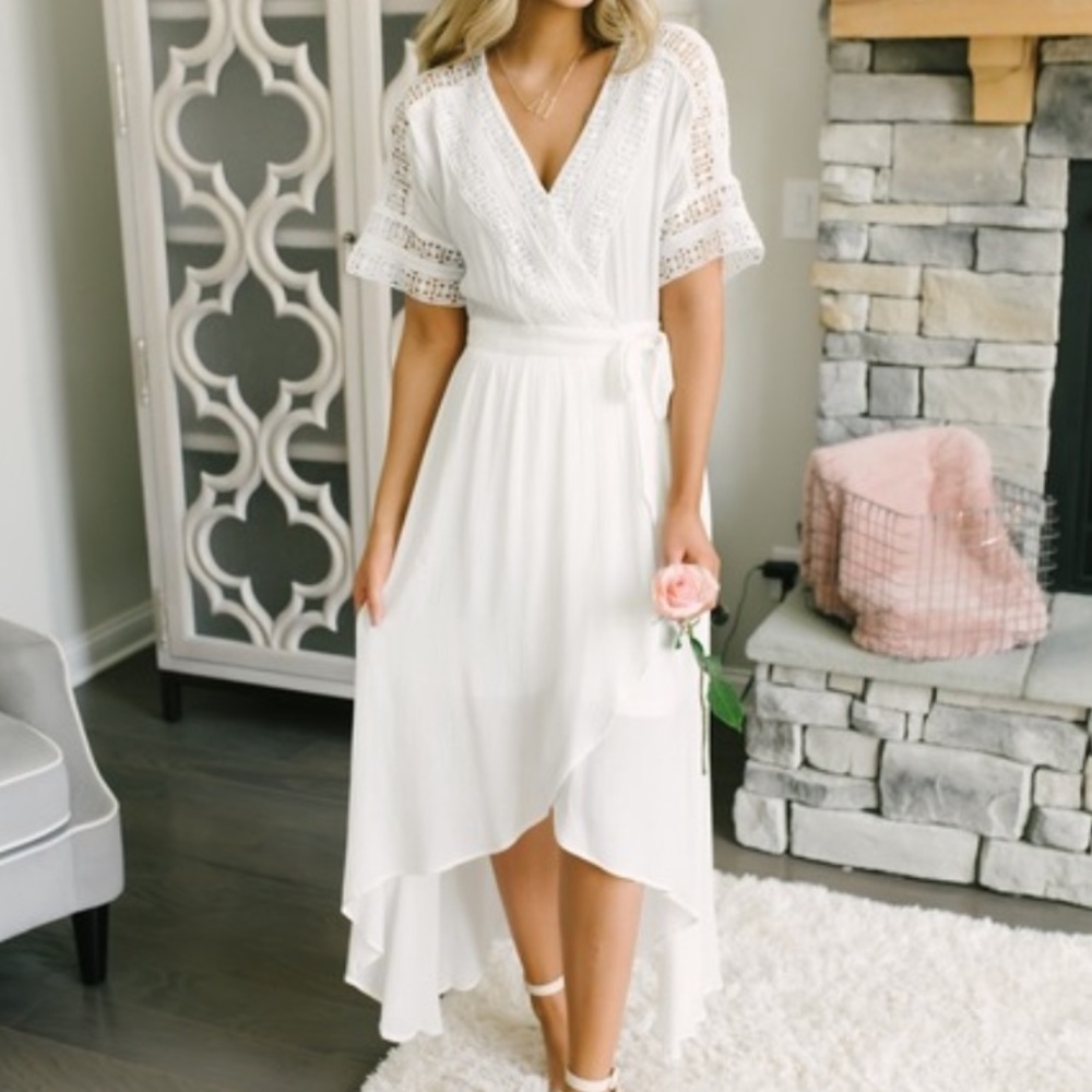 White Wrap Dress with Floral Detail